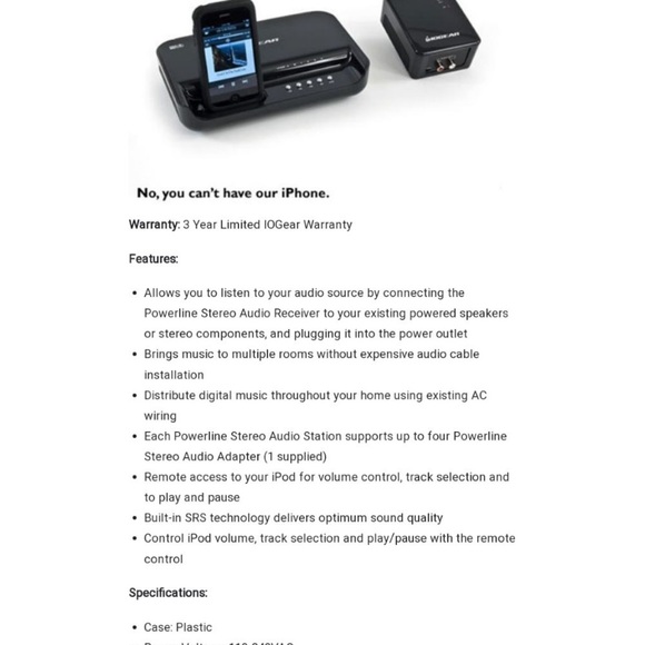 Iogear powerline audio receiver transmitter for iPod. MSRP $350. Open box. - Picture 3 of 7